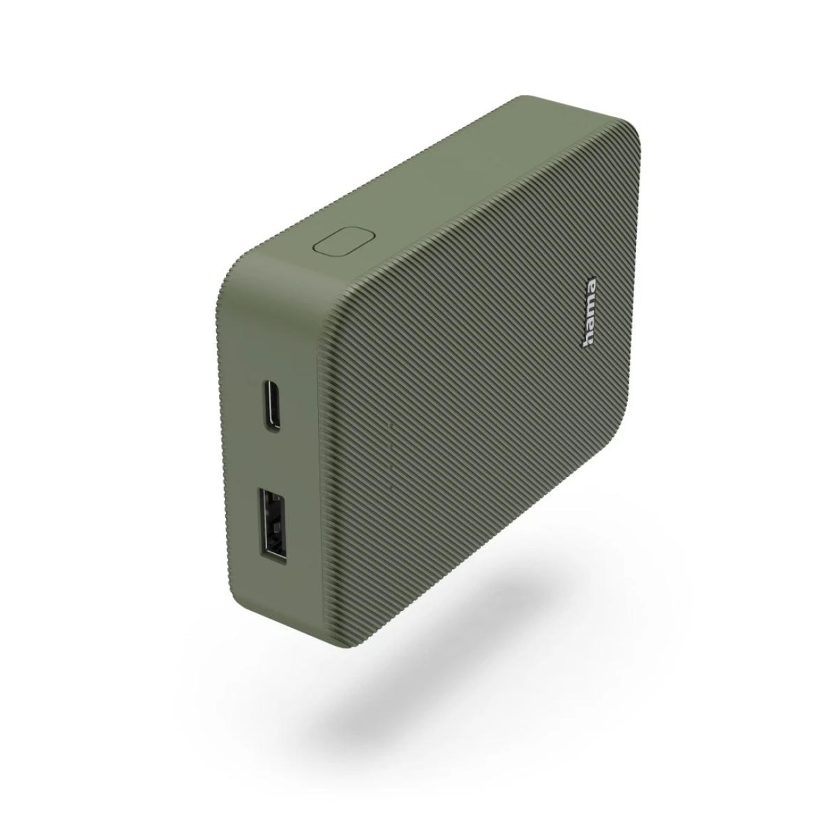 Hama Colour 10 Power Pack, 10000 mAh, 2 Outputs: USB-C, USB-A, green