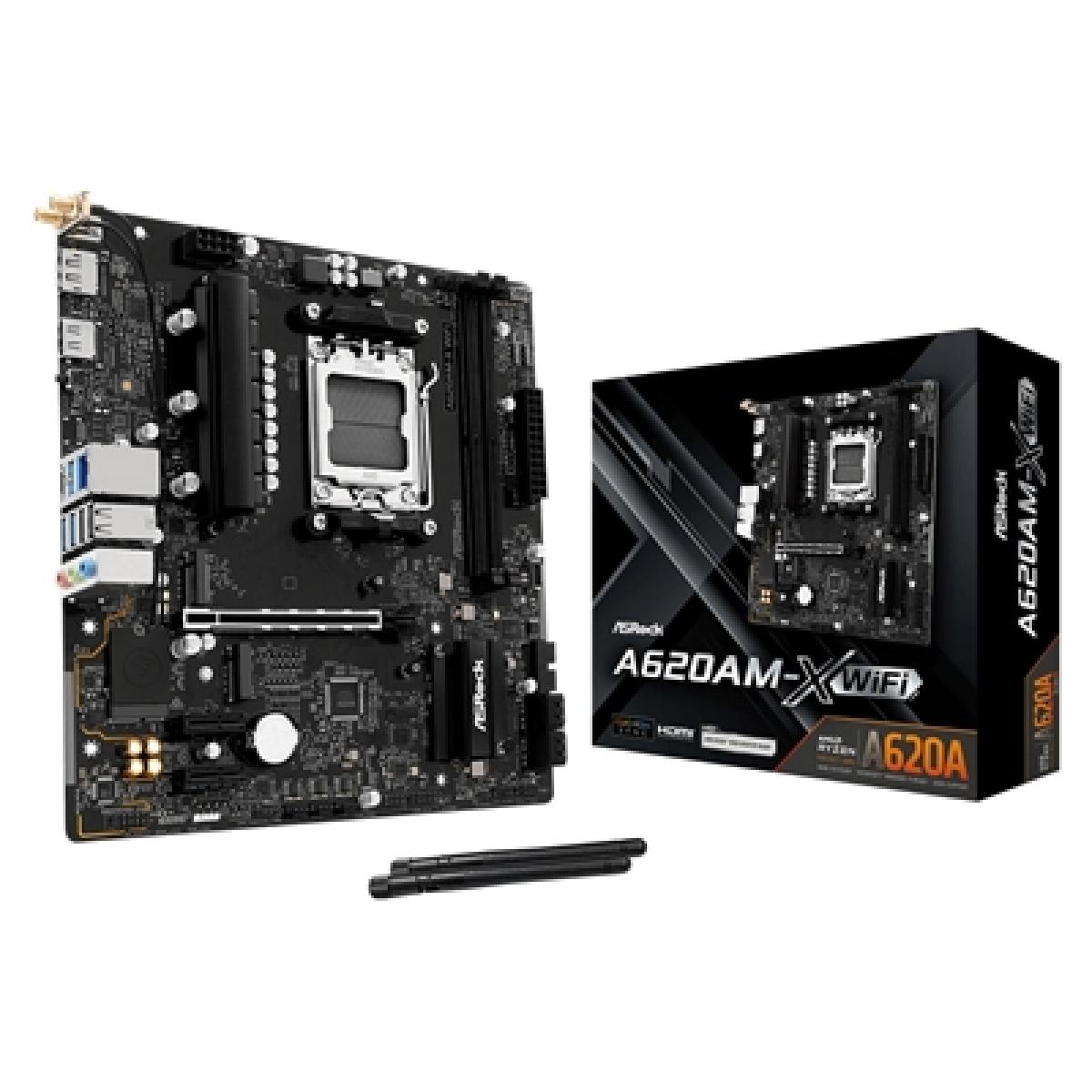 ASRock A620AM-X WIFI AMD AM5 Socket Motherboard, 2x DDR5 Slots, 2x M.2 Socket, 2.5GbE LAN, Wi-Fi 5, 1x HDMI Port / 1x DisplayPort