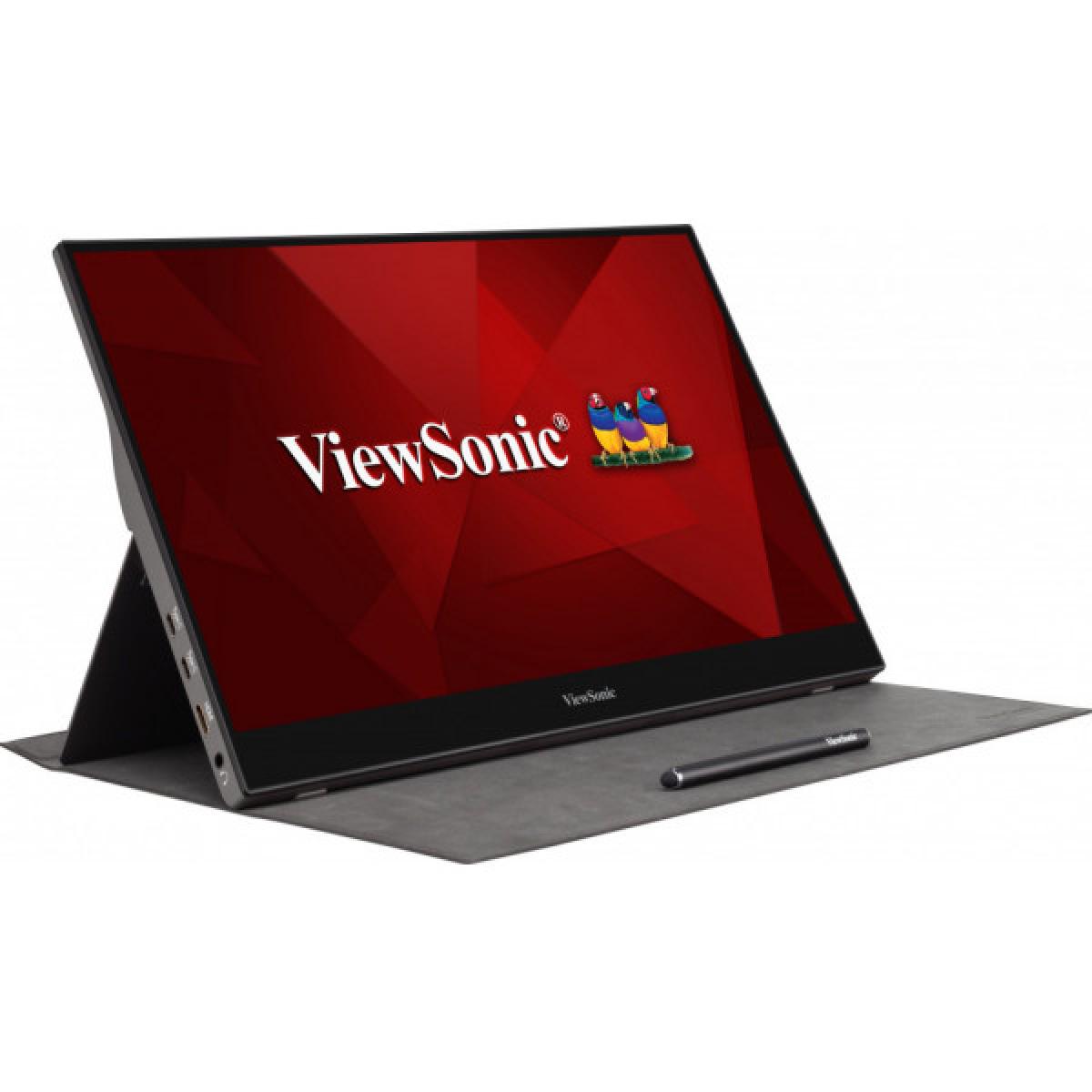 Viewsonic TD1655 16-Inch USB-C Multi-Touch, IPS Portable Monitor, 1920x1080, 60Hz, Mini HDMI, Speakers, 6.5ms, Metallic with Foldable Stand, Pivotable Display