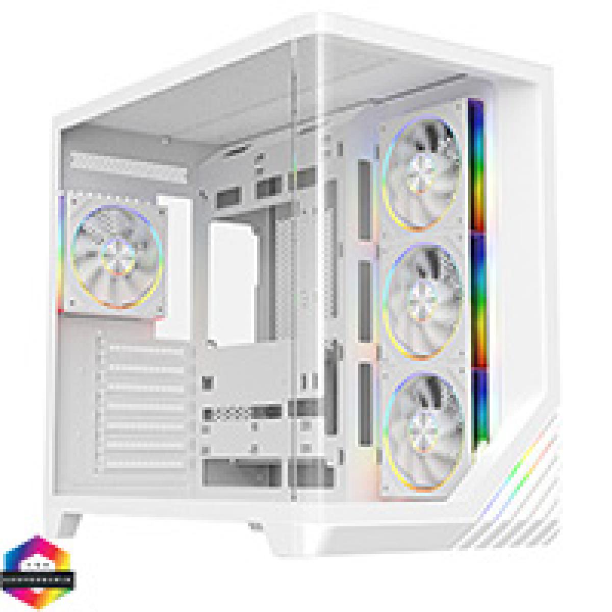 Powercool Venus White ATX Gaming Case Dual Chamber Layout With Curved Tempered Glass With 4 x CiT Saturn PWM ARGB Fans and 6 Port PWM Hub