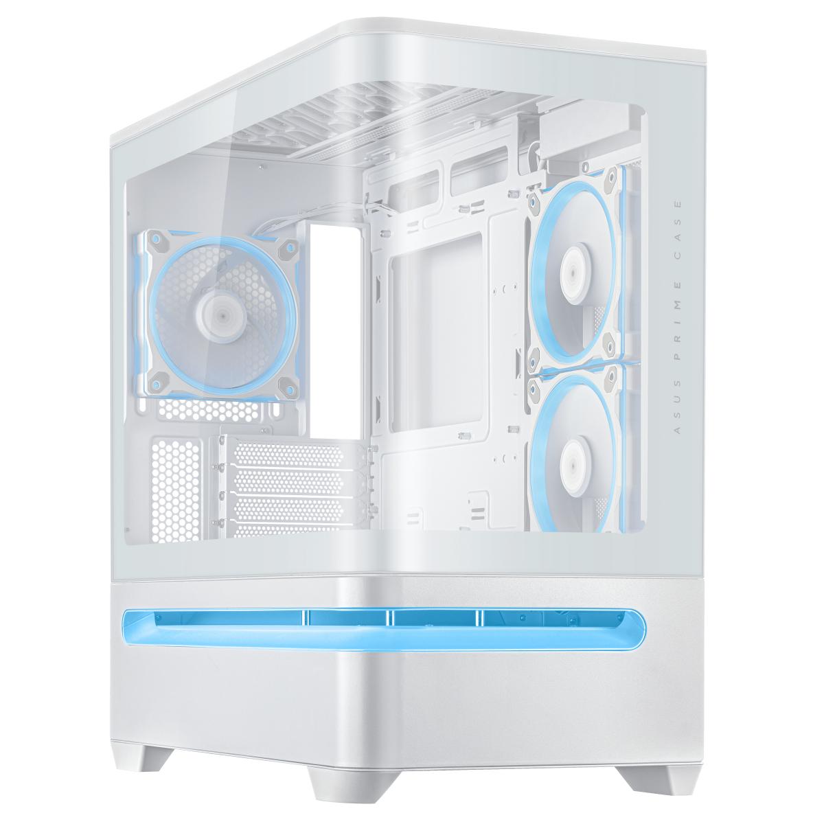 Asus Prime AP202 ARGB Gaming Case w/ Curved Glass Panel, Micro ATX, 3x ARGB Fans, ARGB Light Band, 420mm GPU Support, USB-C 20Gbps, White