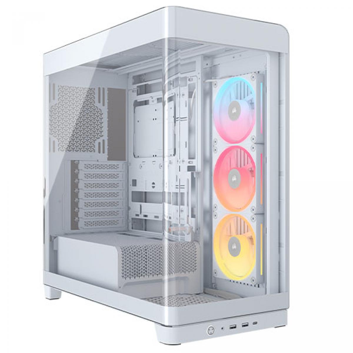 Corsair FRAME 4500X LX-R RGB LINK Gaming Case w/ Glass Side & Front, E-ATX, 3x LX120-R RGB Fans, InfiniRail Fan Mounting, USB-C, Asus BTF Compatible, White