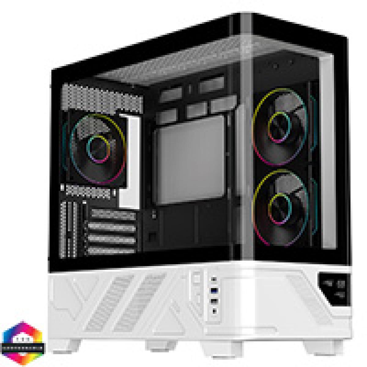 Powercool Arctic White Micro-ATX Gaming Case With Black Interior Tempered Glass Panels With 3 x PWM ARGB Fans and 9 Port PWM Hub Included