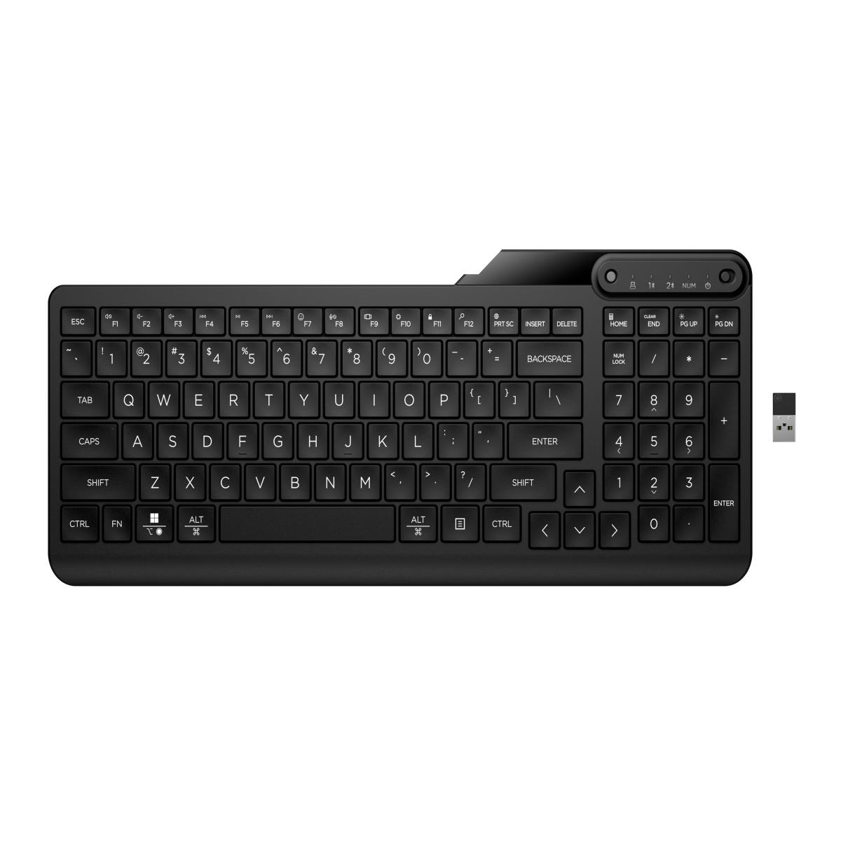 HP 475 Dual-Mode Wireless Keyboard, Bluetooth or 2.4Ghz Wireless, Pair up to 3 Devices, 12 Progammable Keys, Qwerty UK English Layout, Black