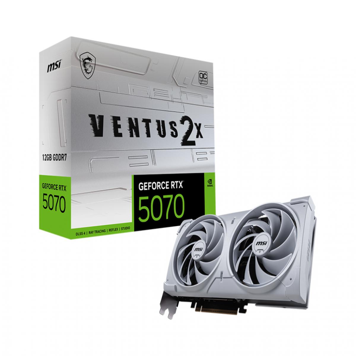 MSI RTX5070 12G VENTUS 2X OC WHITE, PCIe5, 12GB DDR7, HDMI, 3 DP, 2557MHz Clock, Overclocked, SFF-Ready