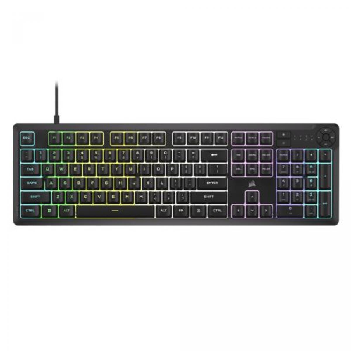 Corsair K55 CORE RGB Membrane Gaming Keyboard, USB, 10-Zone RGB, 12-Key Rollover, Dedicated Media Keys, 6 Macros