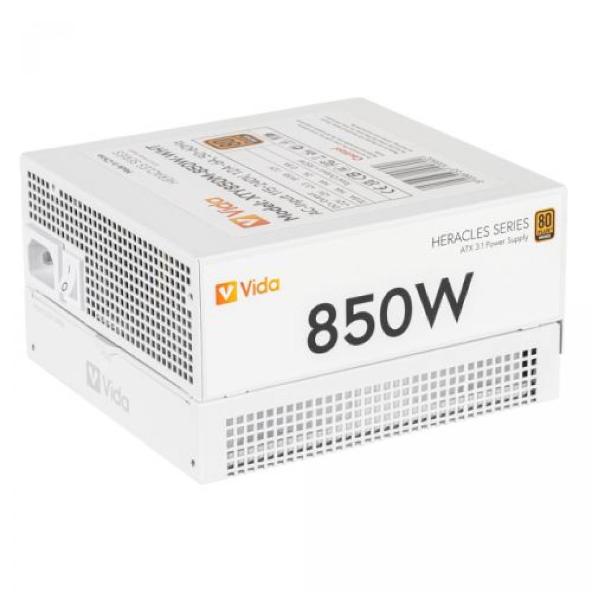 Vida 850W Heracles White ATX 3.1 Gaming PSU, 80+ Bronze, 140mm Ultra-Quiet FDM Fan, Flat White Cables, PCIe 5.1, Power Lead Not Included