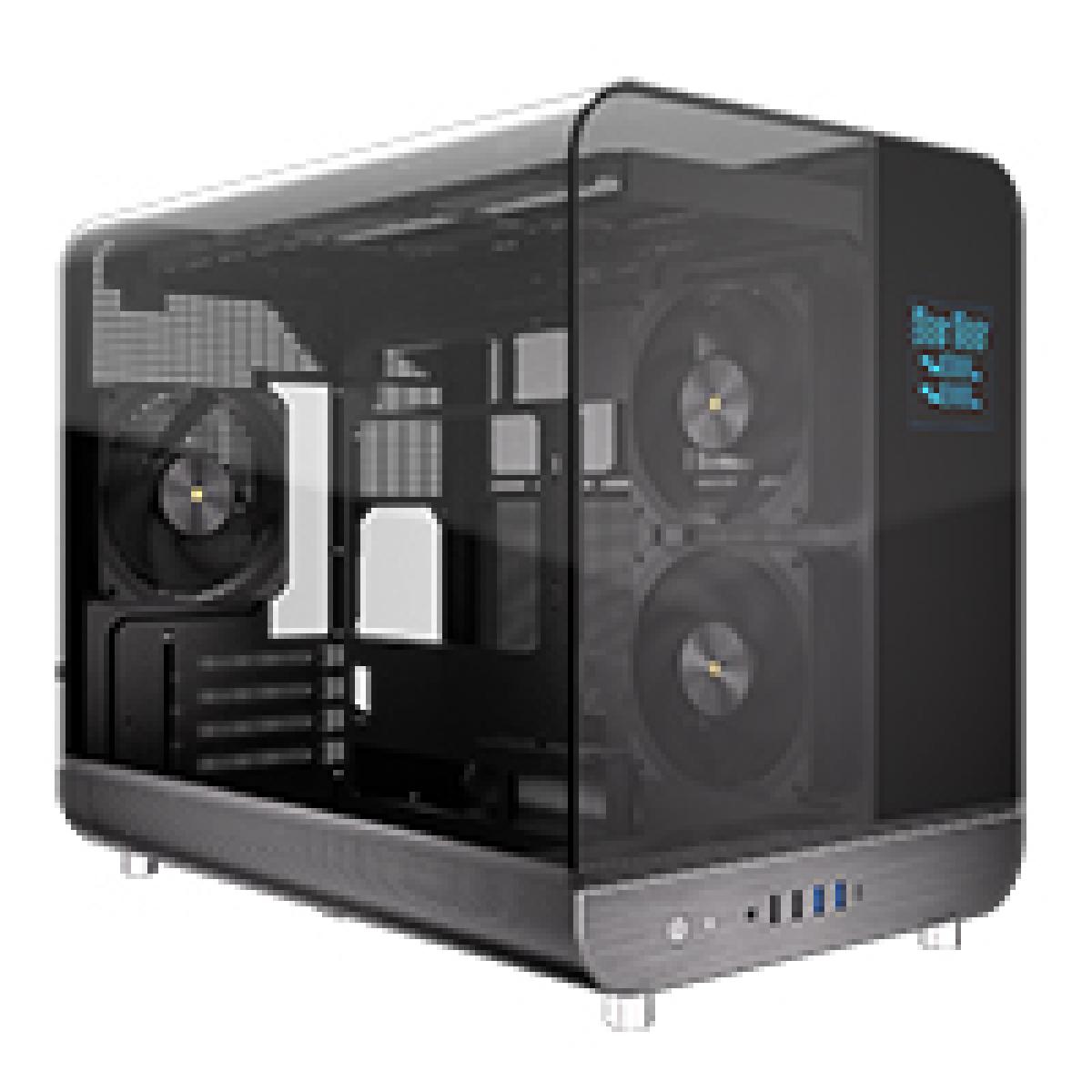 Powercool Aviator Black mATX Gaming Case Dual Chamber With 2 x Tempered Glass Panels With 3 x PWM FDB Black Fans Included