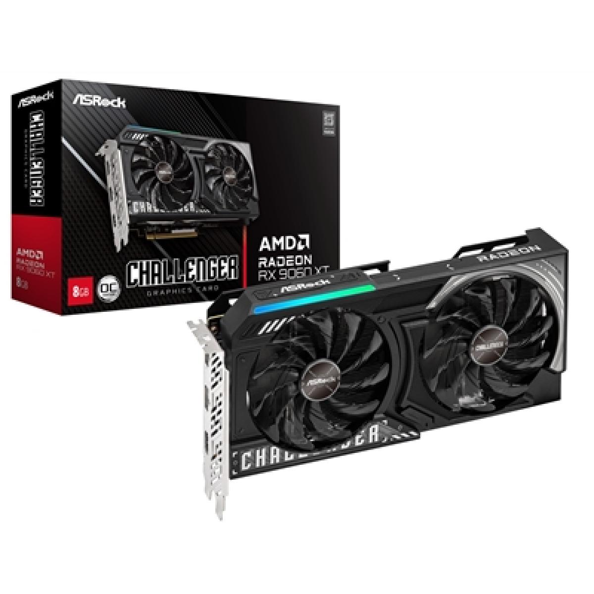 ASRock AMD Radeon RX 9060 XT Challenger OC 8GB GDDR6 Graphics Card, 2048 Streams, 3290MHz Boost Clock, Dual Fan, 2x DisplayPorts / 1x HDMI Port