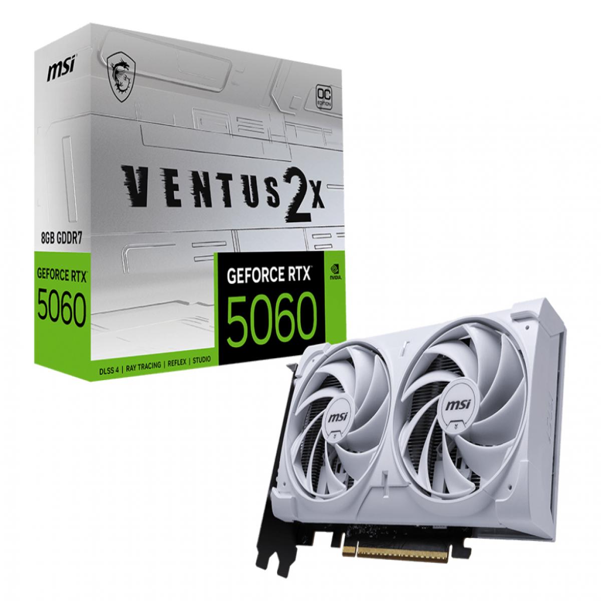 MSI RTX5060 8G VENTUS 2X OC WHITE, PCIe5, 8GB DDR7, HDMI, 3 DP, 2535MHz Clock, Overclocked