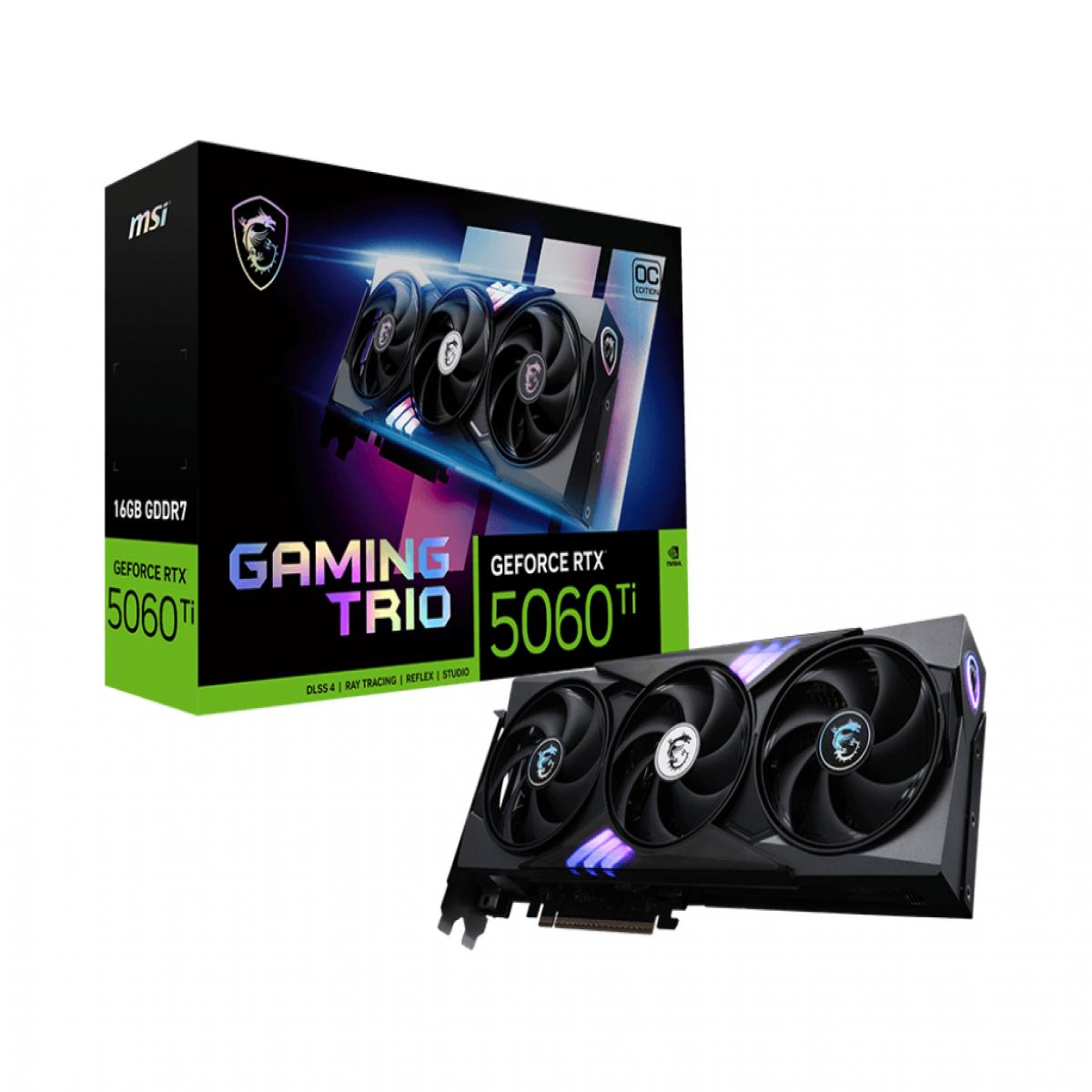 MSI RTX5060 TI 16G GAMING TRIO OC, PCIe5, 16GB DDR7, HDMI, 3 DP, 2662MHz Clock, RGB Lighting, Overclocked
