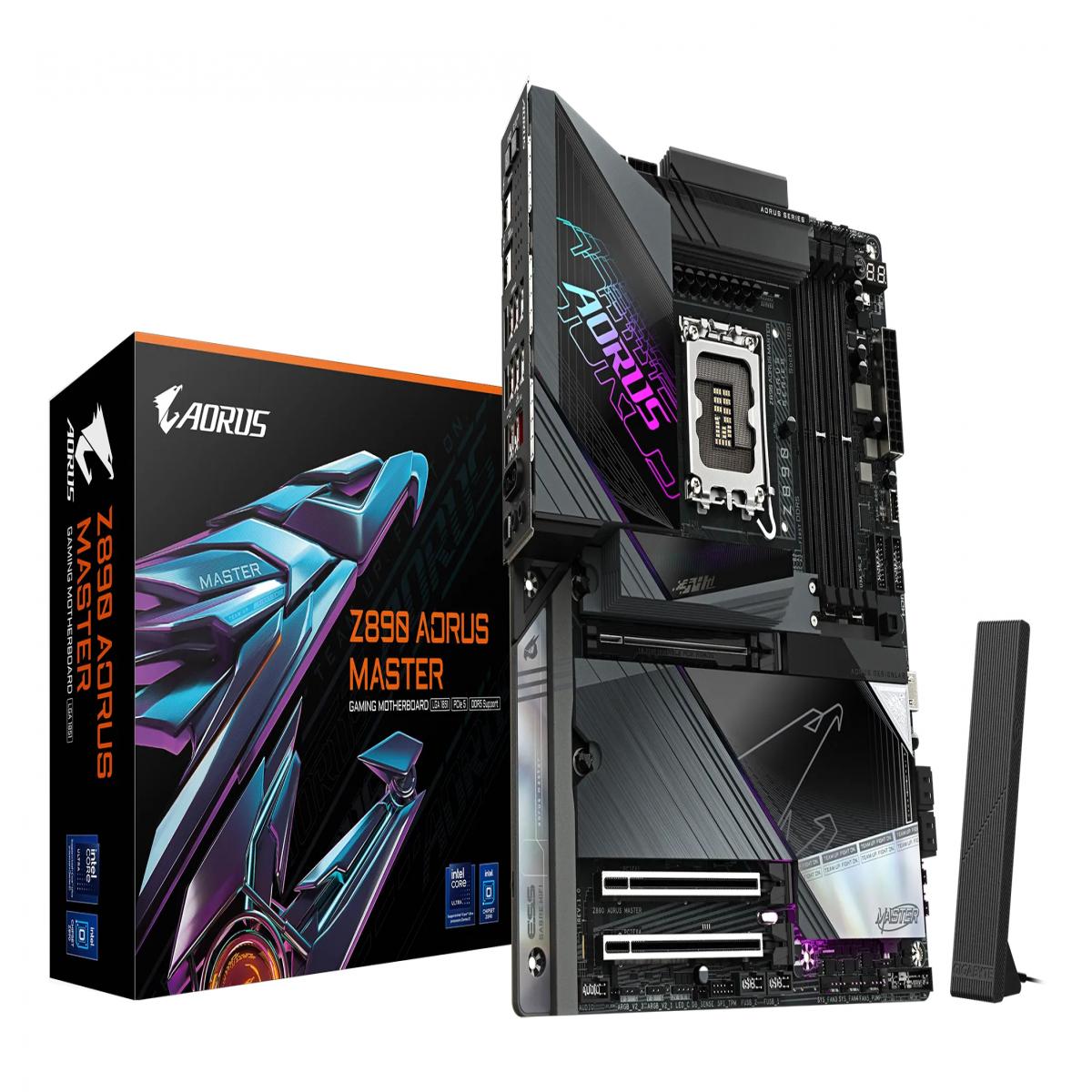 GIGABYTE Z890 AORUS MASTER Motherboard - Supports Intel Core Ultra (Series 2) CPUs, 18+1+2 phases VRM, up to 9500MHz DDR5 (OC), 2xPCIe 5.0 + 3xPCIe 4.0, Wi-Fi 7, 10GbE LAN, Thunderbolt 4