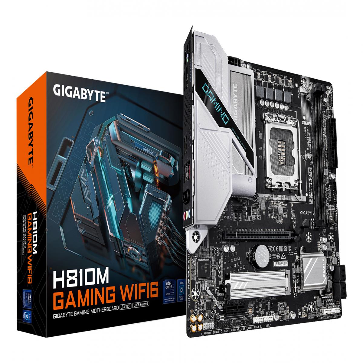 Gigabyte H810M GAMING WIFI6 Intel 1851 Socket Motherboard, Micro-ATX, 2x DDR5 Slots, 1x M.2 Socket, Fitted I/O Shield, 2.5GbE LAN, WiFi 6, 1x DisplayPort / 1x HDMI Port