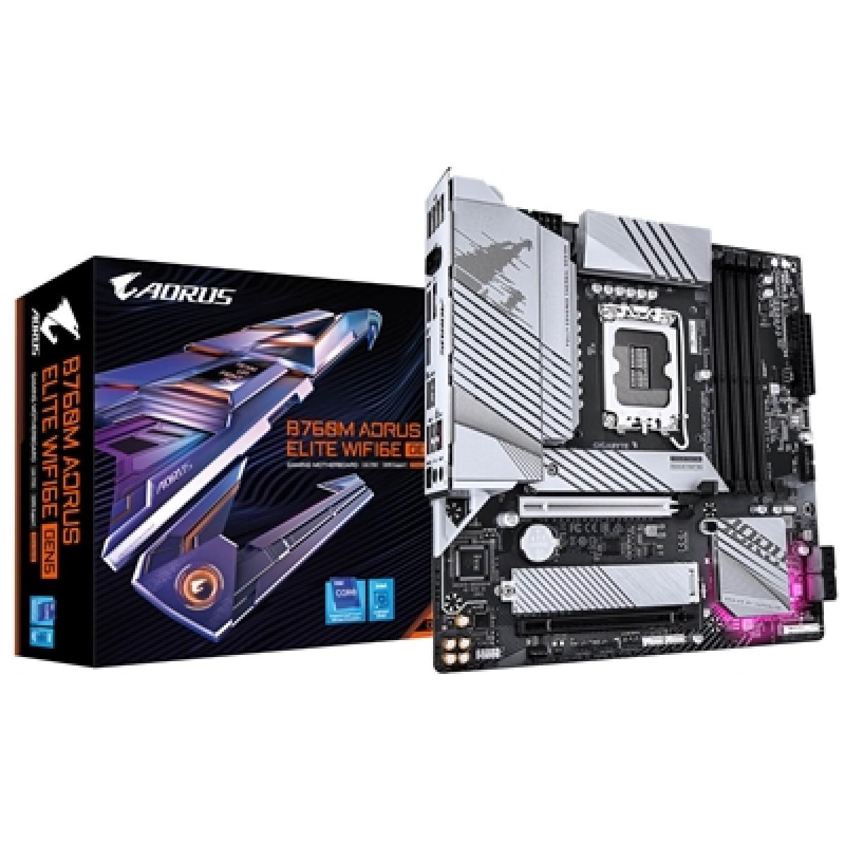 Gigabyte B760M AORUS ELITE WIFI6E GEN5 Intel 1700 Socket Motherboard, Micro-ATX, 4x DDR5 Slots, 2x M.2 Socket, 2.5GbE LAN, 1x HDMI Port/ 1x DisplayPort