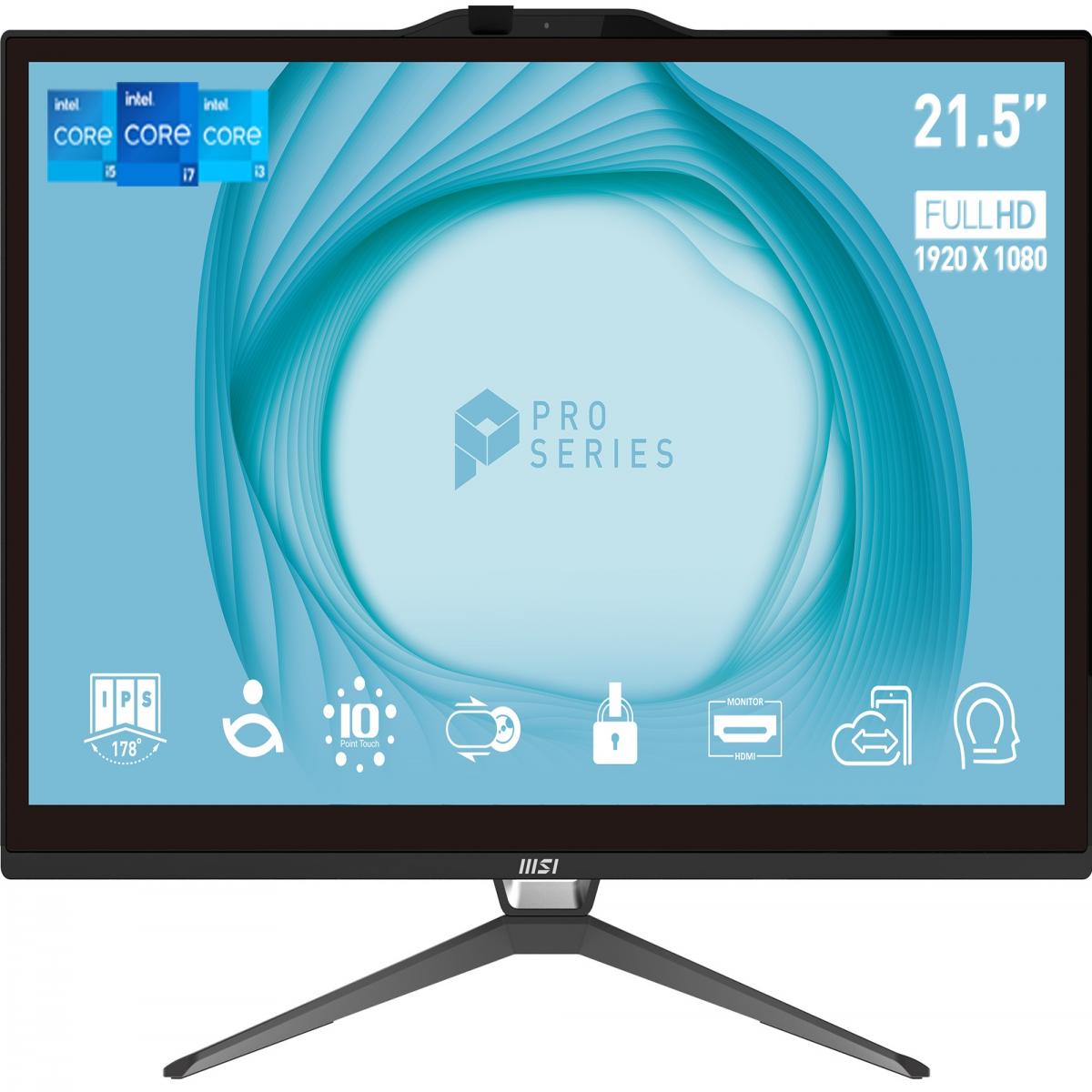 MSI Pro AP222T 13M Intel Pentium Gold G7400 All in One PC, (4GB RAM, 128GB SSD, Windows 11PRO), 21.5 Inch 10-point touch Screen/UHD Graphics/Type-C/COM Port/Dual LAN/HDMI/WiFi 5/BT 5.1/VESA/SD Card Reader