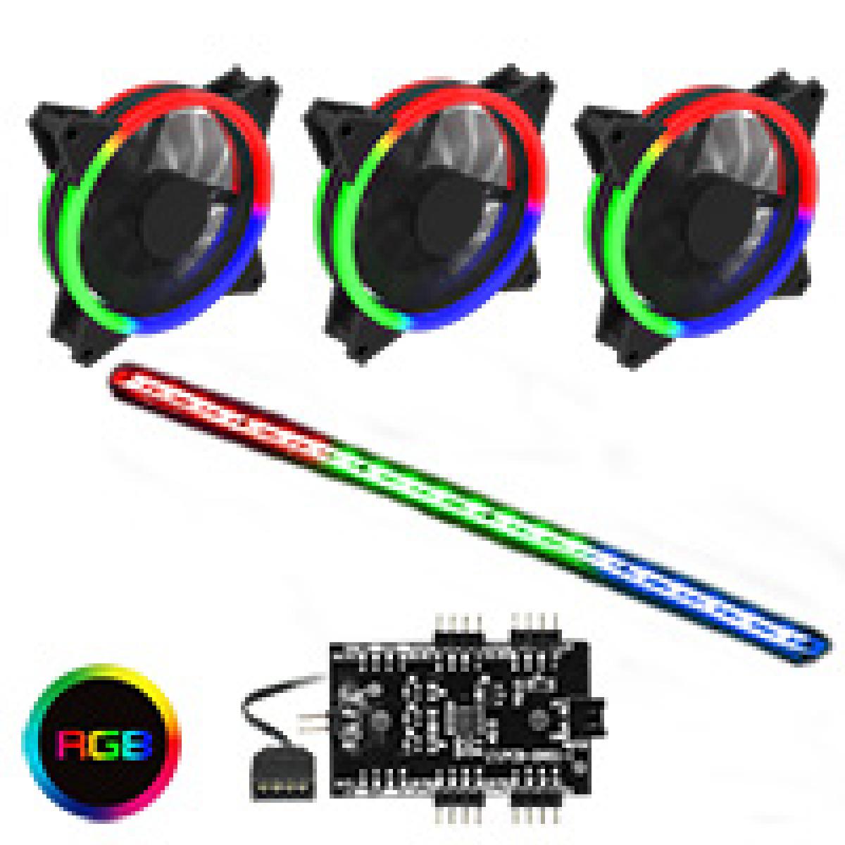 GameMax RGB Kit 3x Velocity Fans 1x Viper Strip 1x Hub 4pin Sync Brown Box