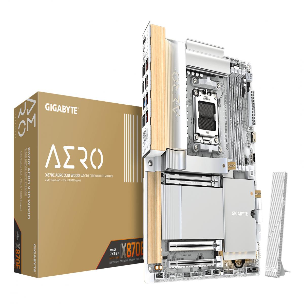 GIGABYTE X870E AERO X3D WOOD Motherboard - Supports AMD Ryzen 9000 CPUs, 16+2+2 Phases Digital VRM, up to 9000Hz DDR5 (OC), 2xPCIe 5.0 + 2xPCIe 4.0, Wi-Fi 7, 5GbE LAN, USB 4