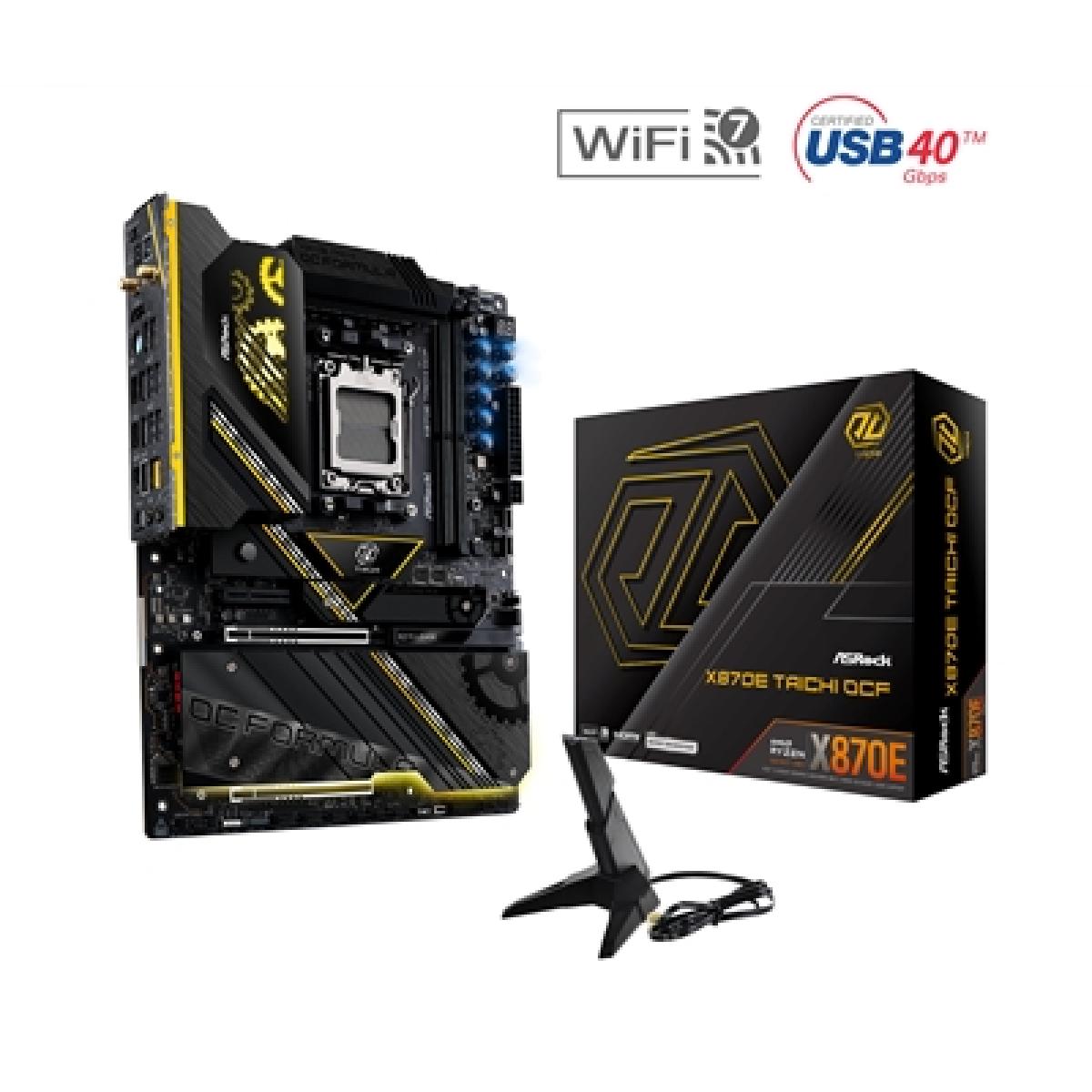 ASRock X870E TAICHI OCF AMD AM5 Socket Motherboard, ATX, 2x DDR5 Slots, 6x M.2 Socket, Fitted I/O Shield, 5GbE LAN, Wi-Fi 7, 1x HDMI Port