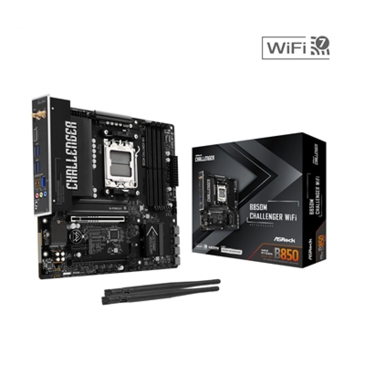 ASRock B850M Challenger WiFi AMD AM5 Socket Motherboard, Micro-ATX, 4x DDR5 Slots, 2x M.2 Socket, Fitted I/O Shield, 2.5GbE LAN, Wi-Fi 7, 1x HDMI Port