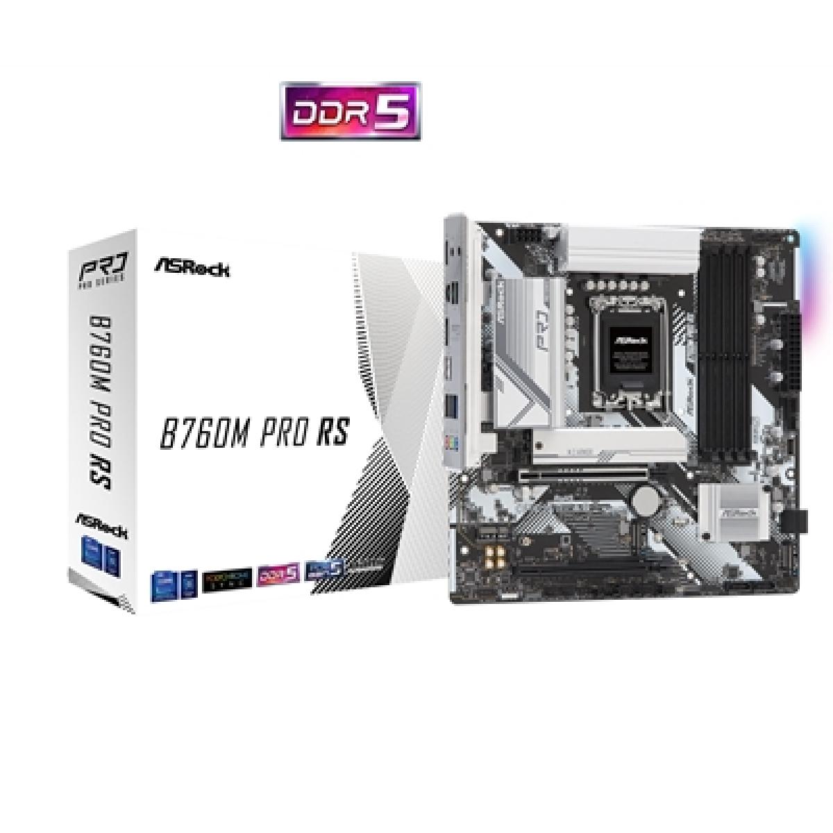 ASRock B760M PRO RS Intel 1700 Socket Motherboard, Micro-ATX, 4x DDR5 Slots, 3x M.2 Socket, Fitted I/O Shield, 2.5GbE LAN, 1x DisplayPort / 1x HDMI Port