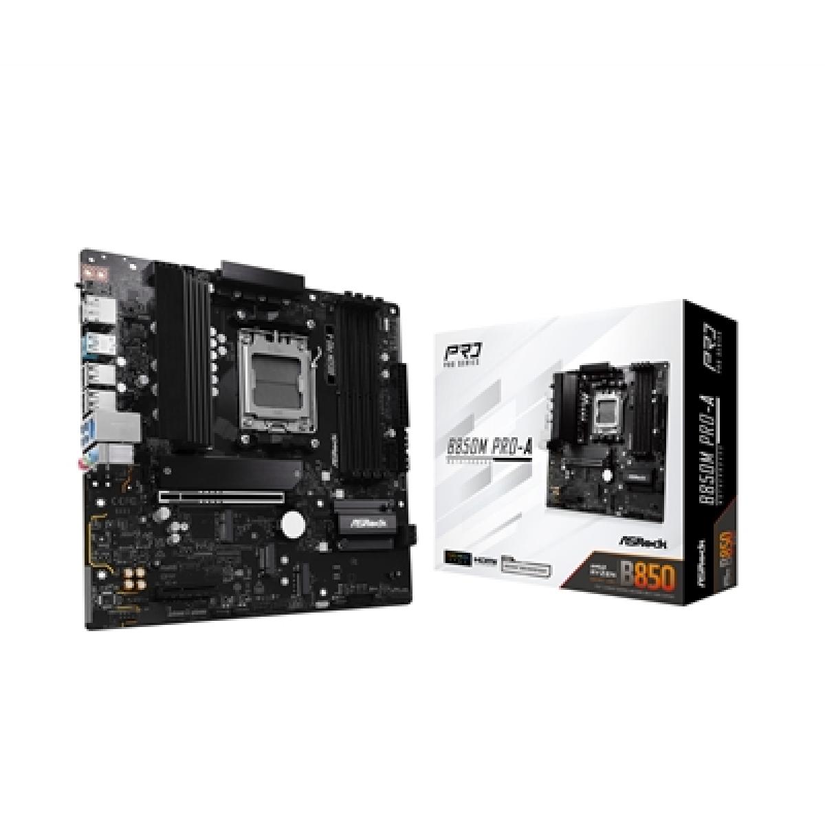 ASRock B850 Pro-A AMD AM5 Socket Motherboard, ATX, 4x DDR5 Slots, 4x M.2 Sockets, 2.5GbE LAN, 1x HDMI Port / 1x USB-C