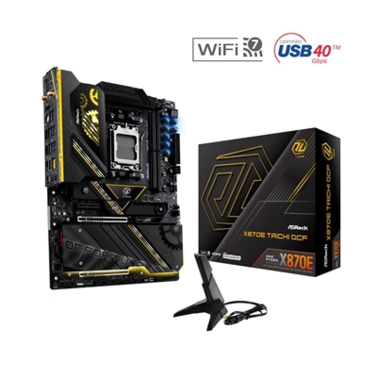 ASRock X870E TAICHI OCF AMD AM5 Socket Motherboard, ATX, 2x DDR5 Slots, 6x M.2 Socket, Fitted I/O Shield, 5GbE LAN, Wi-Fi 7, 1x HDMI Port