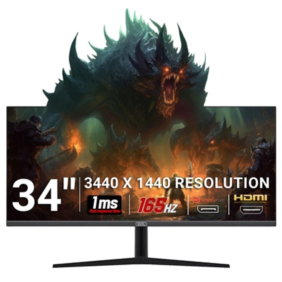 piXL 34-inch UWQHD UltraWide 165Hz Gaming Monitor with 100% sRGB Colour Gamut, Quad HD 3440 x 1440 IPS Panel & 1ms Response Time, 3 Year Warranty & Speakers