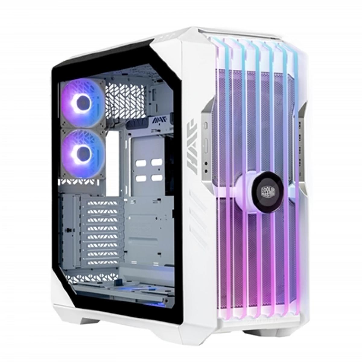 Cooler Master HAF 700 EVO Case, White, Full Tower, 4 x USB 3.2 Gen 1 Type-A, 1 x USB 3.2 Gen 2 Type-C, Tempered Glass Side Window Panel, Edge Lit Front Intake Blades with IRIS Customisable LCD Assistant