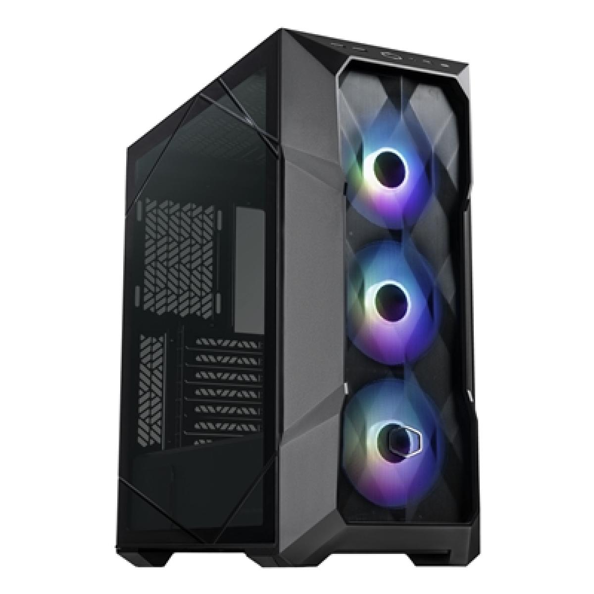 Cooler Master MasterBox TD500 Mesh V2 Case, Black, Mid Tower, 2 x USB 3.2 Gen 1 Type-A / 1 x USB 3.2 Gen 2 Type-C, Tool-Free Crystalline Tempered Glass Side Panel with Polygonal FineMesh Front Panel, 3 x CF120 Addressable RGB Fans Included with ARGB & Fan