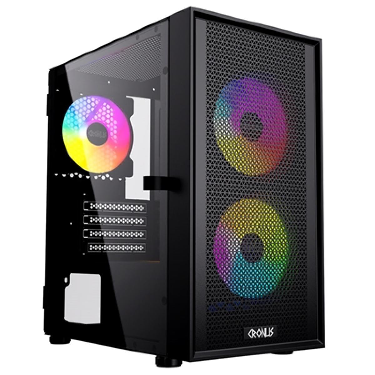 CRONUS Theia Airflow Case, Gaming, Black, Micro Tower, 1 x USB 3.0 / 2 x USB 2.0, Tempered Glass Side Window Panel, Mesh Front Panel for Optimized Airflow, Addressable RGB LED Fans, Micro ATX, Mini-ITX