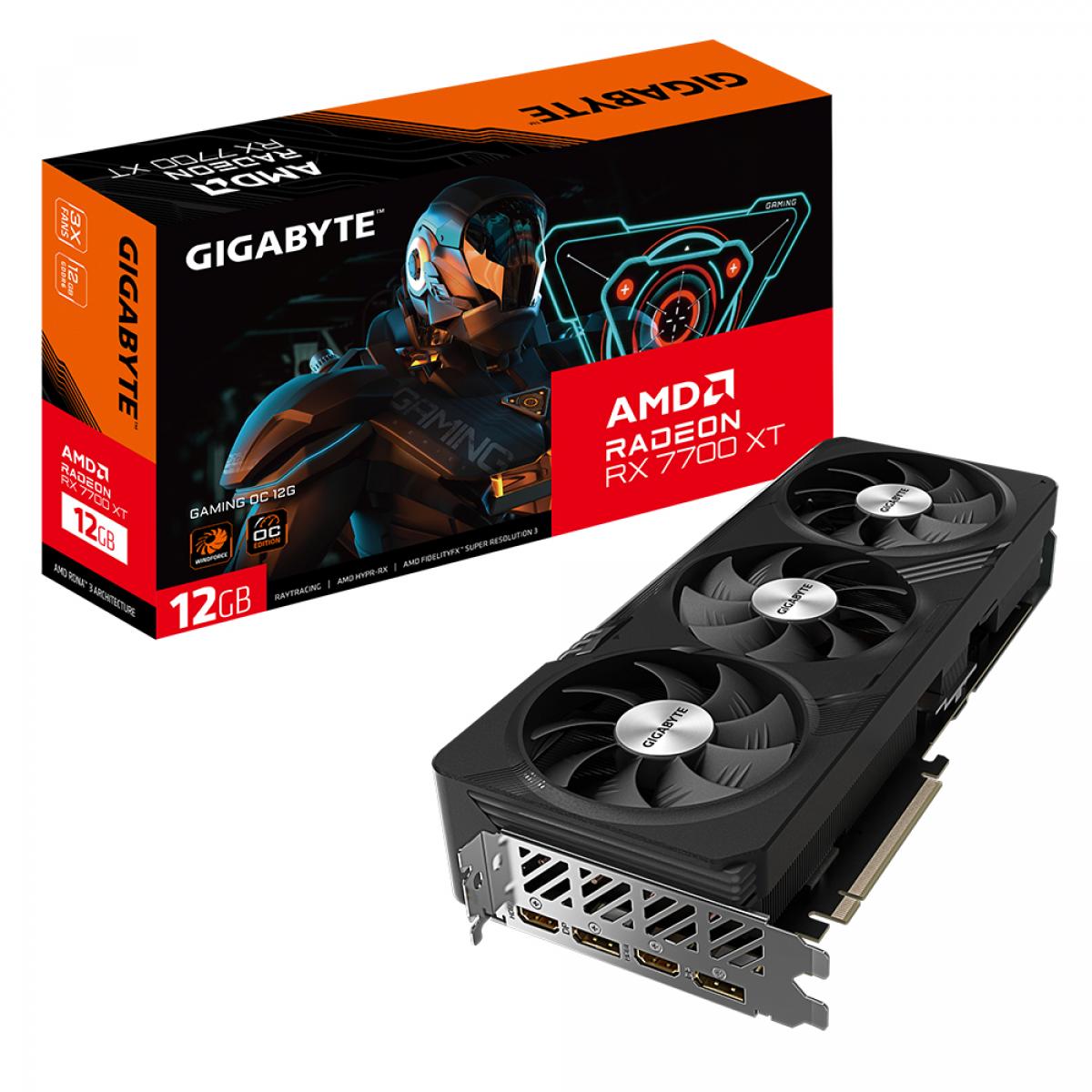 Gigabyte AMD Radeon RX 7700 XT GAMING OC 12GB GDDR6 Graphics Card, 3456 Streams, 2599 MHz Boost Clock, Triple Fan, RGB, 2x DisplayPorts / 2x HDMI Ports