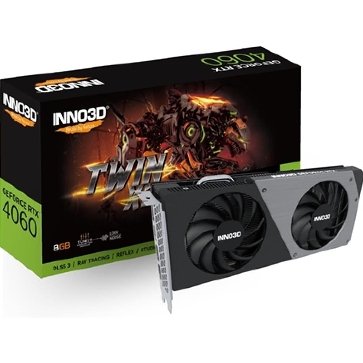 Inno3D NVIDIA GeForce RTX 4060 TWIN X2 8GB GDDR6 Graphics Card, 3072 CUDA Cores, 2490 MHz Boost Clock, Dual Fan, 3x DisplayPorts / 1x HDMI Port