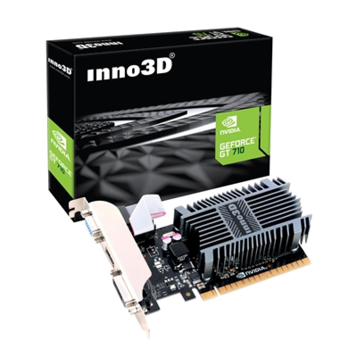 Inno3D NVIDIA GeForce GT 710 2GB SDDR3 LP Graphics Card, 192 CUDA Cores, 594 MHz Base Clock, Passive Cooling, 1x DVI-D / 1x HDMI Port / 1x VGA