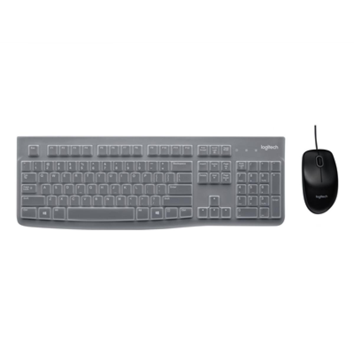 Logitech MK120 Wired Keyboard and Mouse Combo for Windows, Optical Wired Mouse, Full-Size Keyboard, USB Plug-and-Play, QWERTY UK English Layout, Black - Education Edition with Silicone Cover, Brown Box