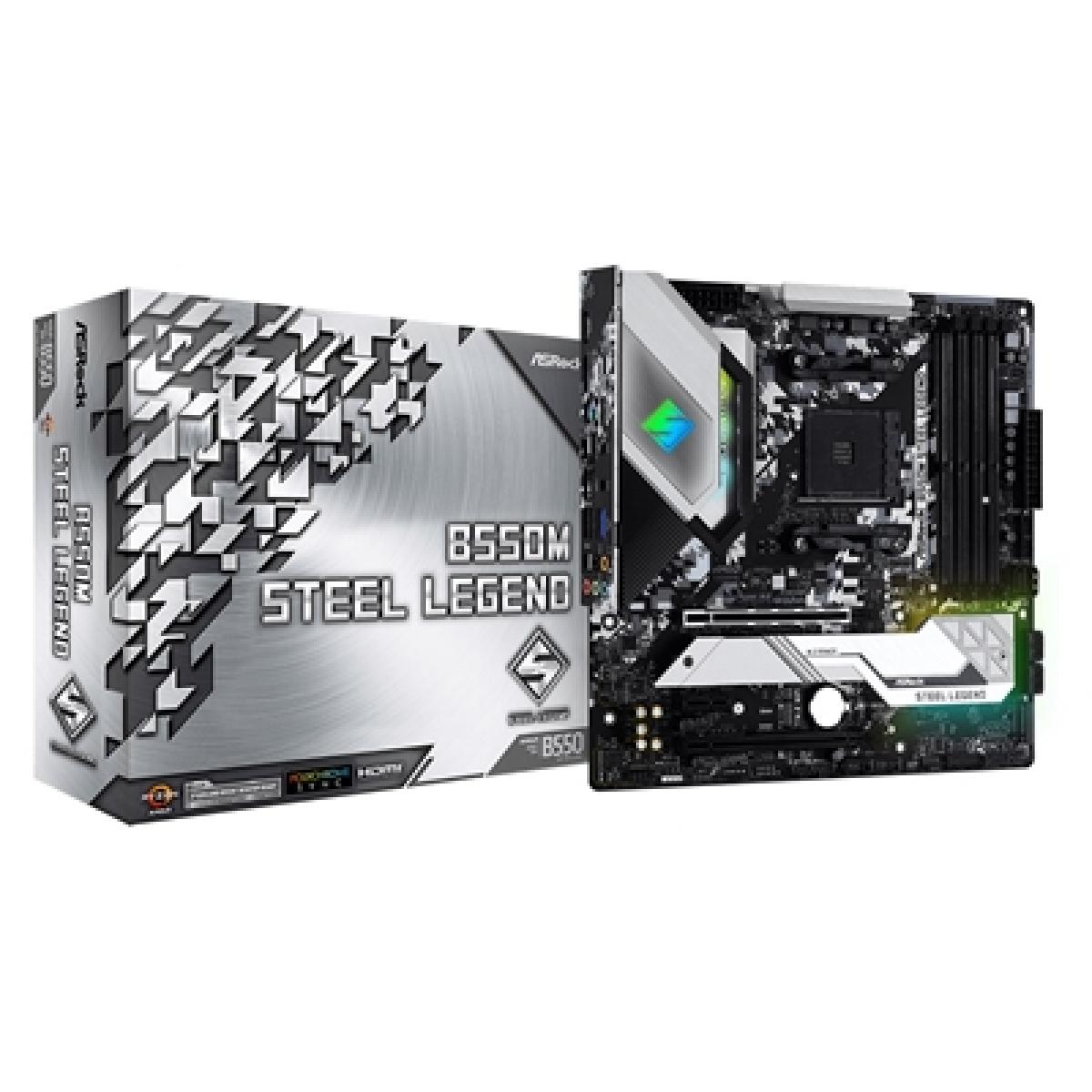 ASRock B550M Steel Legend AMD AM4 Socket Motherboard, Micro-ATX, 4x DDR4 Slots, 2x M.2 Sockets, Fitted I/O Shield, 2.5GbE LAN, 1x DisplayPort / 1x HDMI Port