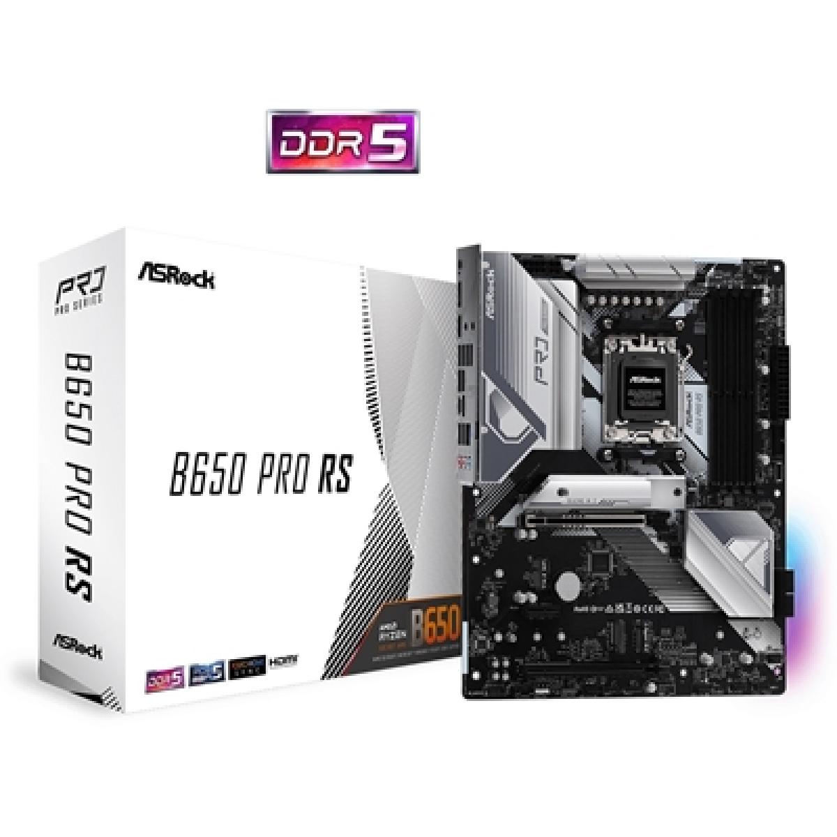ASRock B650 Pro RS AMD AM5 Socket Motherboard, ATX, 4x DDR5 Slots, 4x M.2 Sockets, 2x USB-C Port, Fitted I/O Shield, 2.5GbE LAN, 1x DisplayPort / 1x HDMI Port