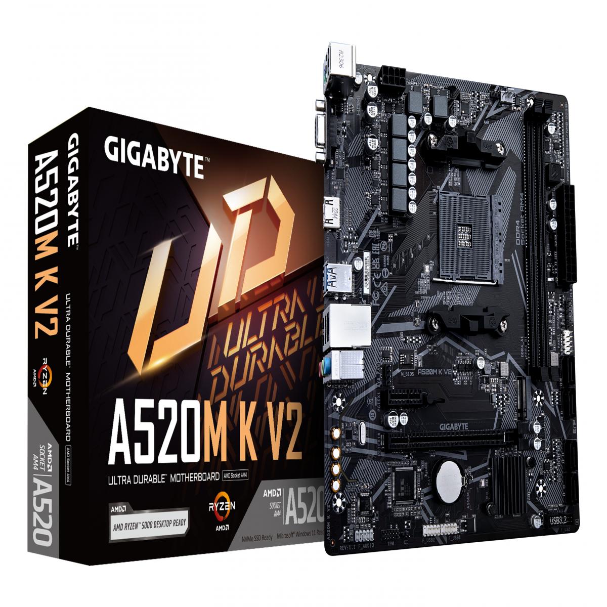 Gigabyte A520M K V2 Ultra Durable AMD AM4 Socket Motherboard, Micro-ATX, 2x DDR4 Slots, 1x M.2 Socket, GbE LAN, 1x D-Sub / 1x HDMI Port