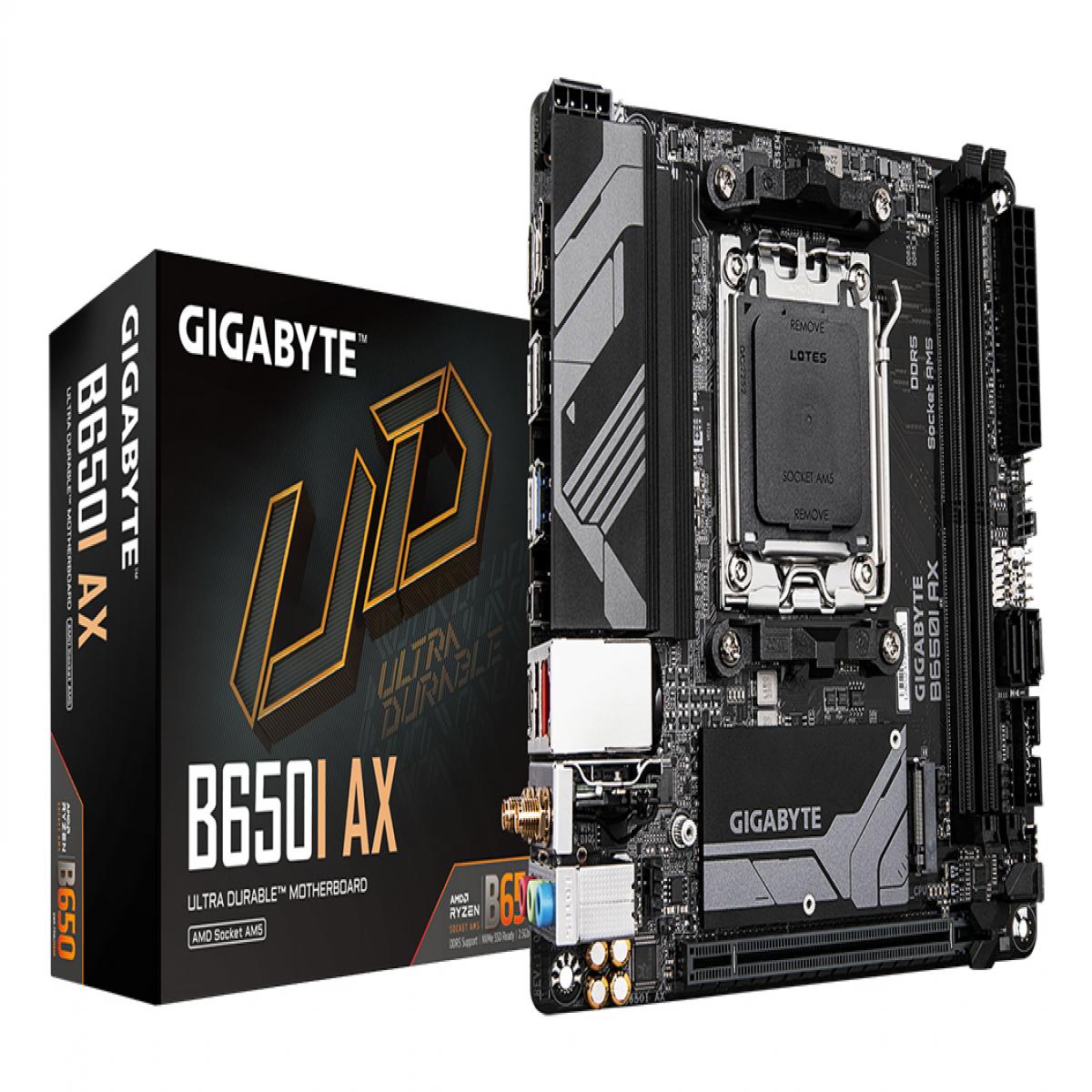 Gigabyte B650I AX Ultra Durable AMD AM5 Socket Motherboard, Mini-ITX, 2x DDR5 Slots, 1x M.2 Socket, 2.5GbE LAN, Wi-Fi 6E, 1x DisplayPort / 1x HDMI Port