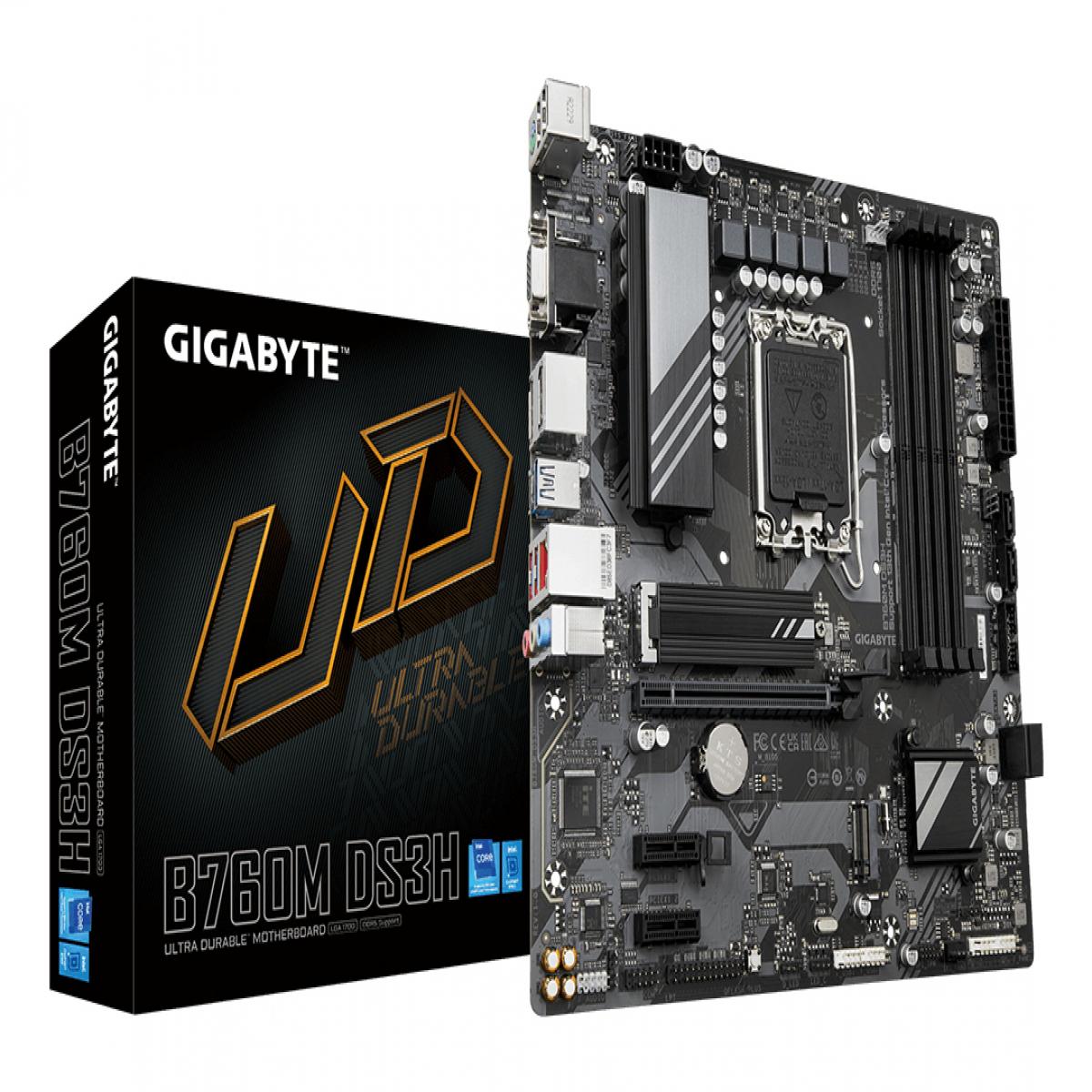 GIGABYTE B760M DS3H Motherboard - Supports Intel Core 14th Gen CPUs, 6+2+1 Phases Digital VRM, up to 7600MHz DDR5 (OC), 2xPCIe 4.0 M.2, 2.5GbE LAN, USB 3.2 Gen