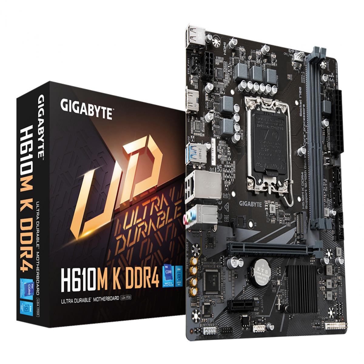 Gigabyte H610M K DDR4 Ultra Durable Intel 1700 Socket Motherboard, Micro-ATX, 2x DDR4 Slots, 1x M.2 Socket, GbE LAN, 1x HDMI Port
