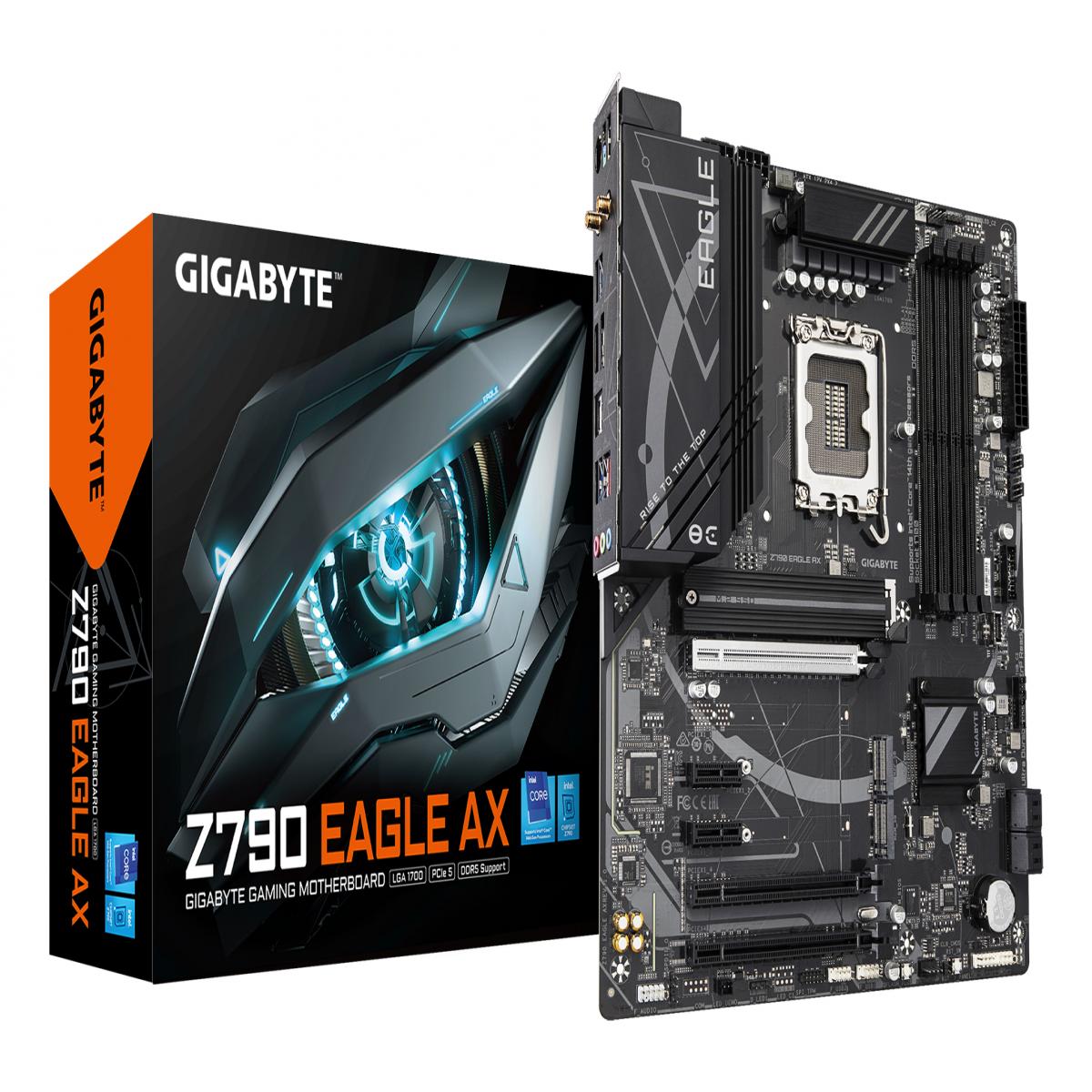 Gigabyte Z790 EAGLE AX Intel 1700 Socket Motherboard, ATX, 4x DDR5 Slots, 3x M.2 Sockets, Fitted I/O Shield, 2.5GbE LAN, Wi-Fi 6E, 1x DisplayPort / 1x HDMI Port