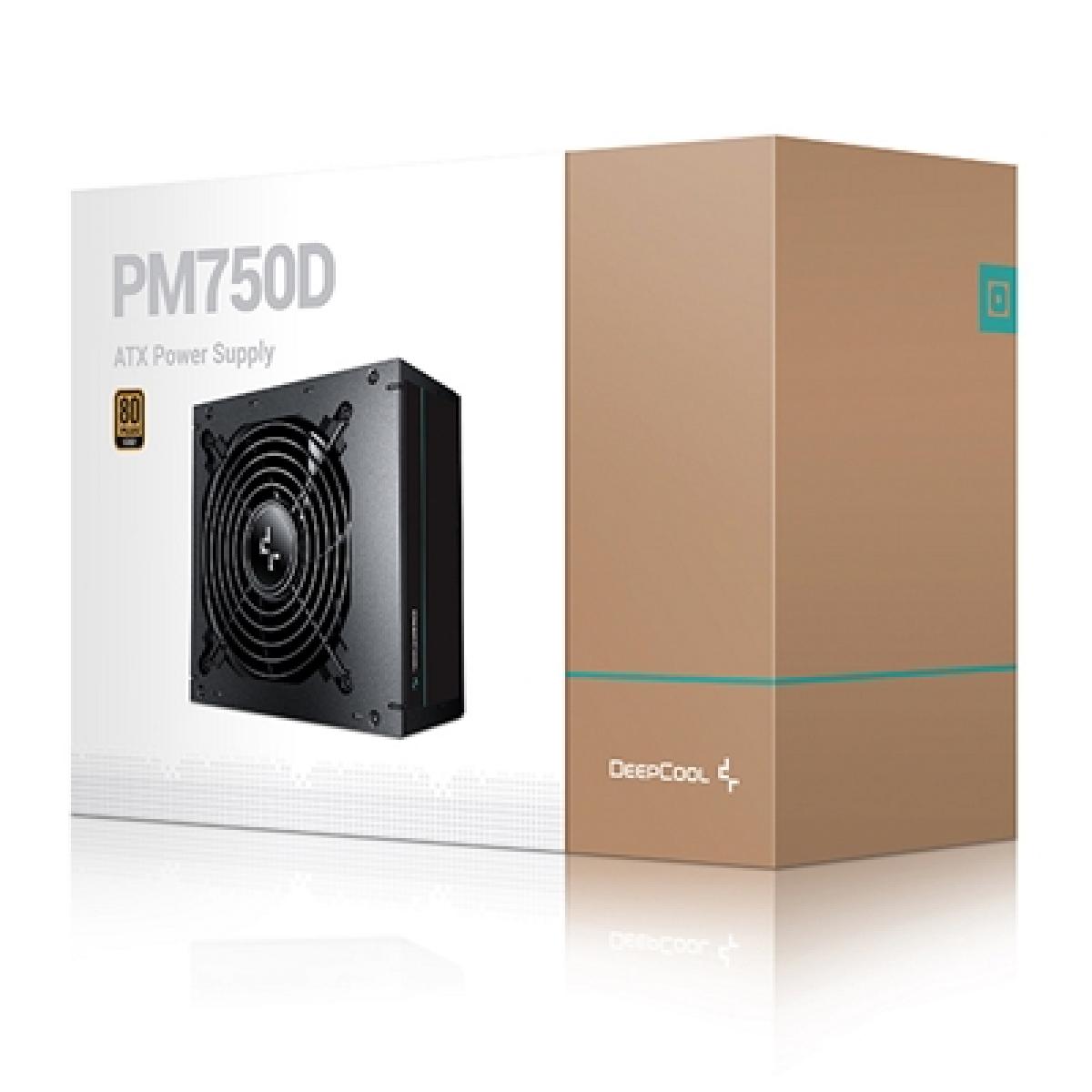 DeepCool PM750D 750W PSU, 120mm Silent High Performance Fan, 80 PLUS Gold, Non Modular, UK Plug, Flat Black Cables, Japanese Bulk Capacitors