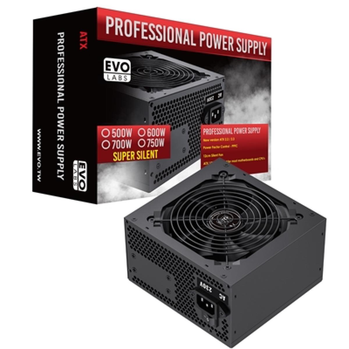 EVO LABS BR500-12BL 500W PSU,120mm Black Silent Fan with Improved Ventilation, Non Modular, High-Efficiency, PFC Certified, CE Compliant, Retail Packaged