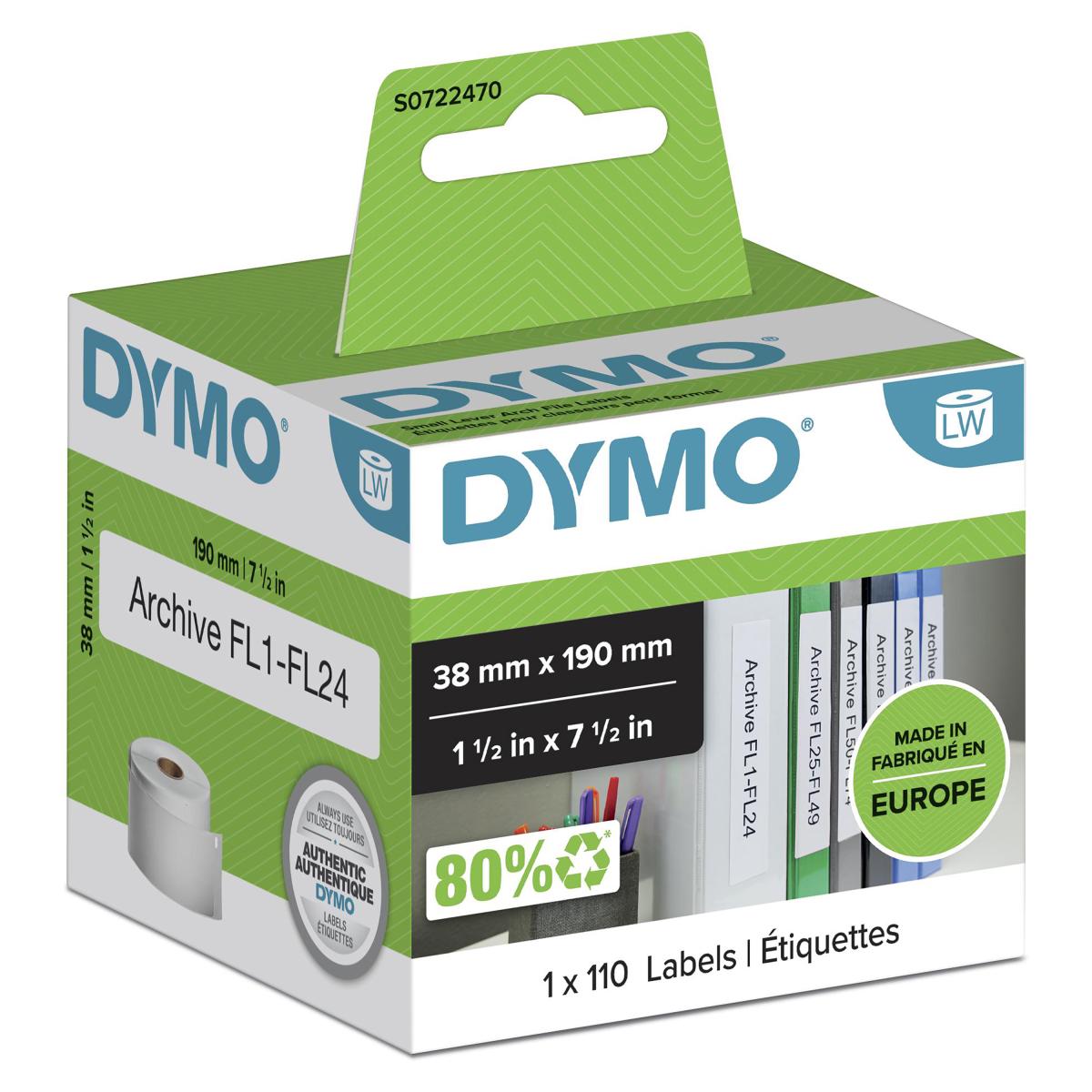 DYMO Authentic LabelWriter Multi-Purpose/LAF Small Labels | 38mm x 190mm | Roll of 110 Easy-Peel Labels | Self-Adhesive | for LabelWriter Label Makers