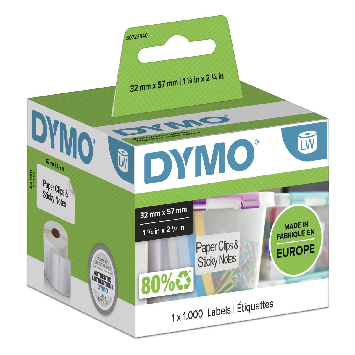 DYMO Authentic LabelWriter Multi-Purpose Labels | 57 mm x 32 mm | Self-Adhesive | Roll of 1000 Easy-Peel Labels for LabelWriter Label Makers | Made in Europe