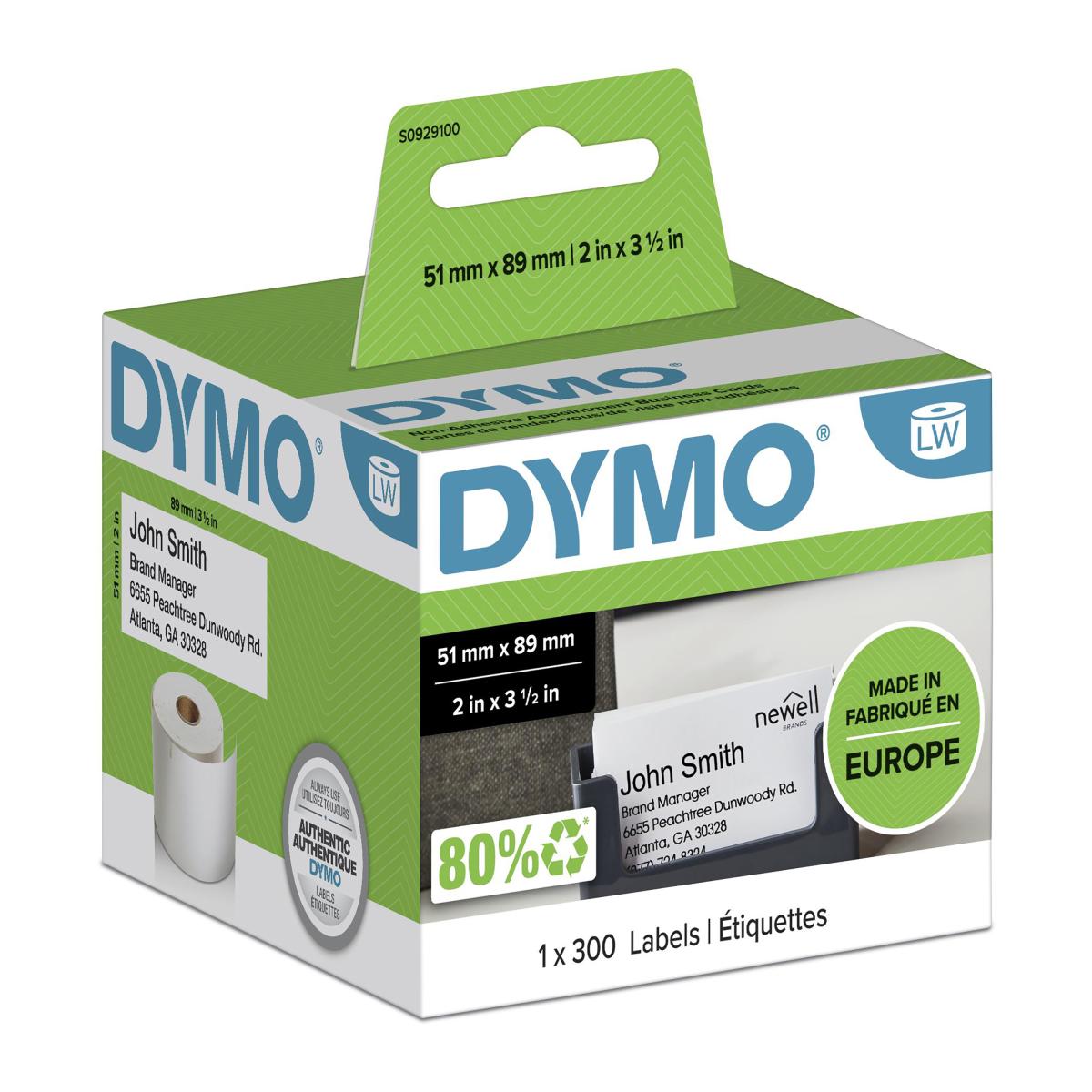 DYMO Authentic LabelWriter Appointment/Name Badge Labels | 51 mm x 89 mm | Non Adhesive | Roll of 300 Easy-Peel Labels | for LabelWriter Label Makers | Made in Europe