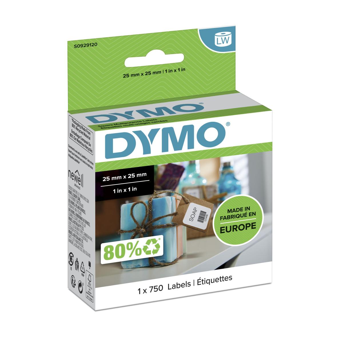 DYMO Authentic LabelWriter Small Multi-Purpose Labels | 25mm x 25mm | Roll of 750 Easy-Peel Labels | Self-Adhesive | for LabelWriter Label Makers
