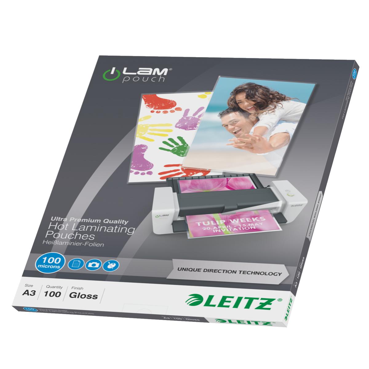 Leitz iLAM Ultra-premium Glossy A3 Laminating Pouches with UDT, 100 microns, Pack of 100