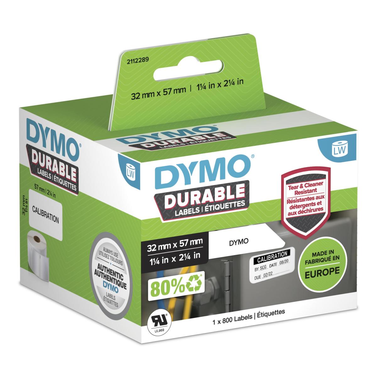 DYMO Authentic LabelWriter Durable Labels | 57mm x 32mm | White Poly | 800 Self-Adhesive Labels | High-Performance | For LabelWriter Label Makers