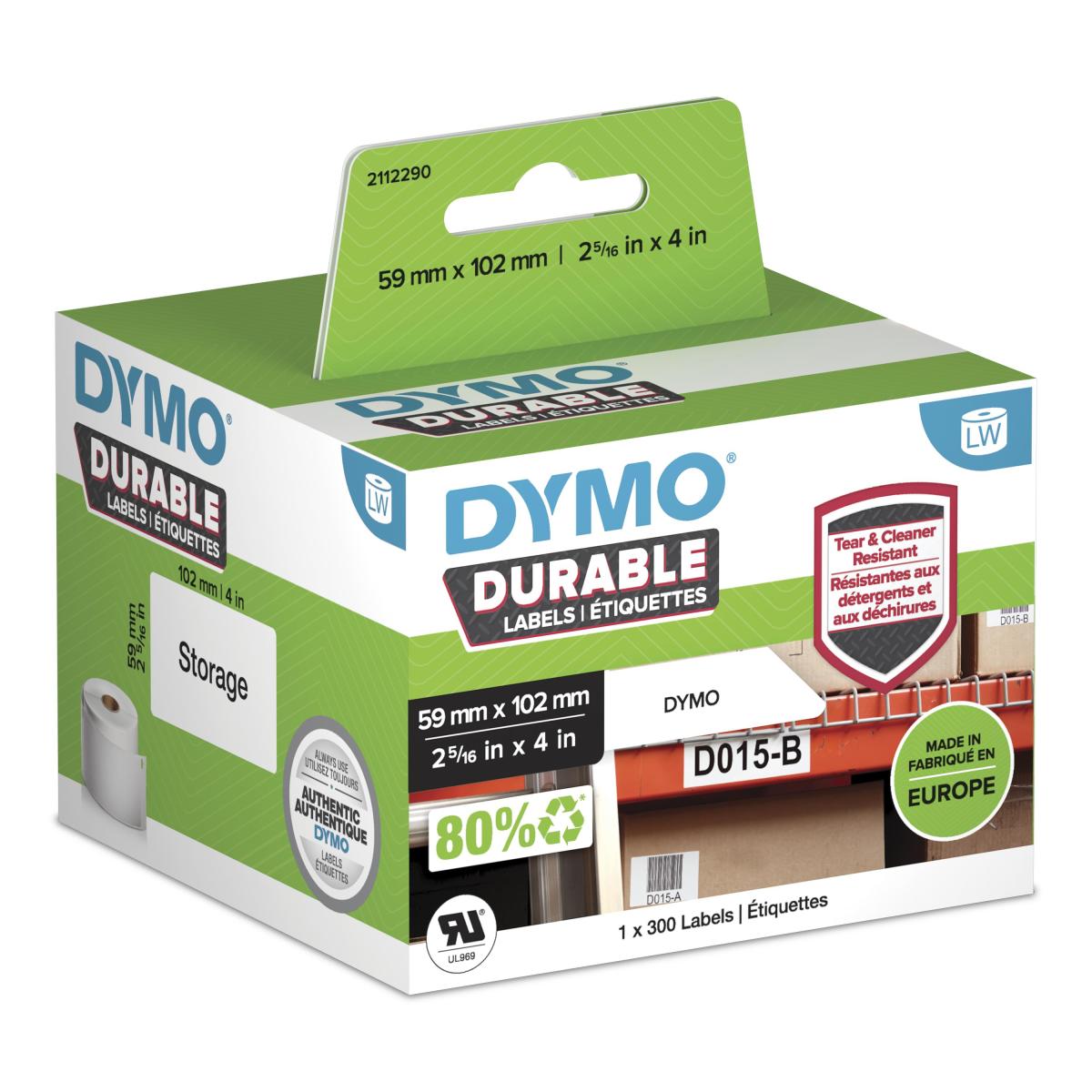 DYMO Authentic LabelWriter Durable Labels | 59mm x 102mm | White Poly | 300 Self-Adhesive Labels | High-Performance | For LabelWriter Label Makers